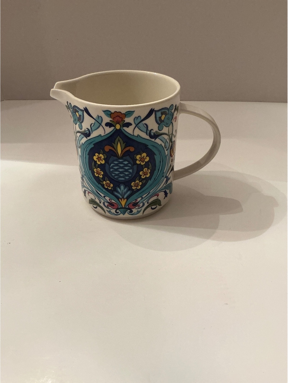 Villeroy & Boch Izmir Porcelain Pitcher 4” 1973 multicolor pattern w blue floral
